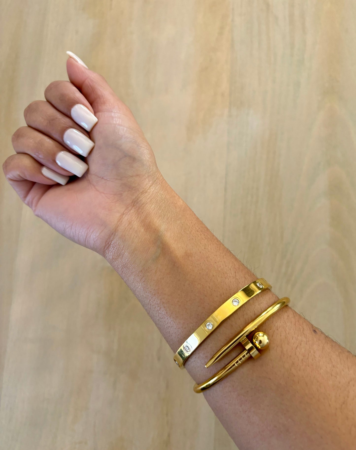 Gold Nail & Rhinestone Bracelet Set