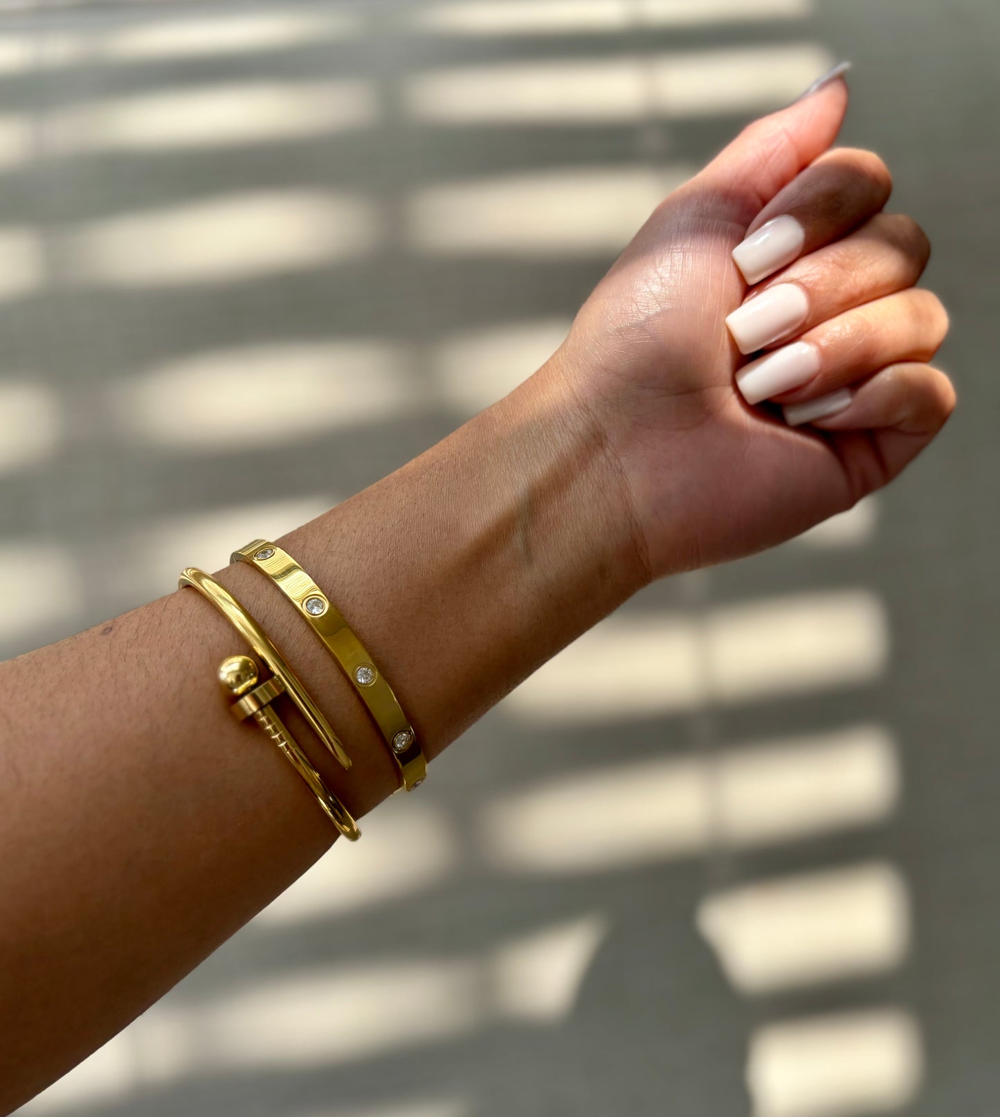 Gold Nail & Rhinestone Bracelet Set