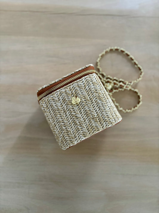 Tan Straw Bucket Bag